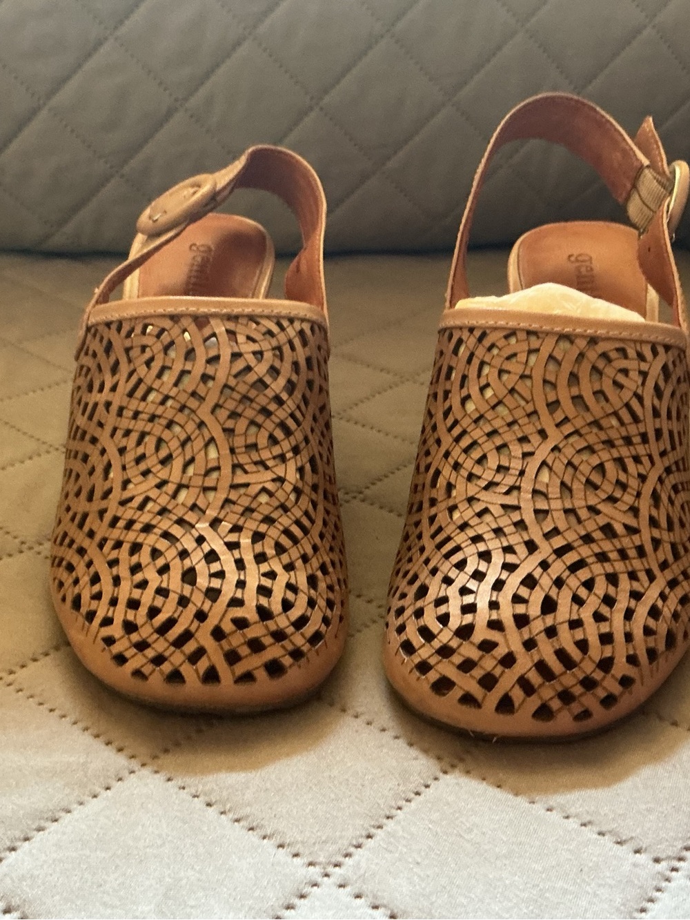 PIKOLINOS Tan Laser-Cut Slingback Clogs